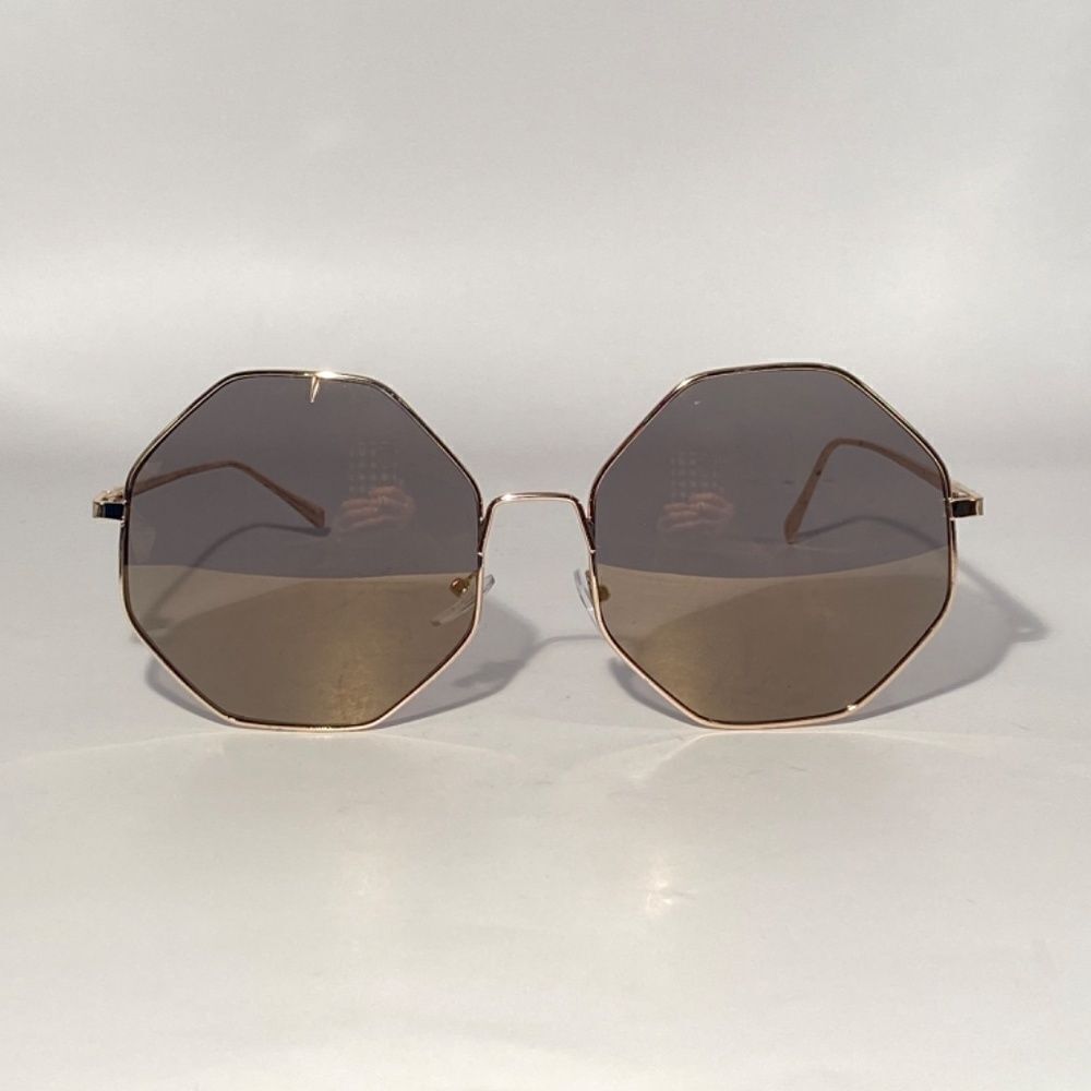 1074 Hexagon Oversized Sunglasses Silver Metal Frames Grey Lenses New - Picture 3 of 9